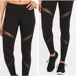 NEW OLD NAVY ACTIVE Black Go Dry Mesh Cutout High Rise Full Length Leggings S